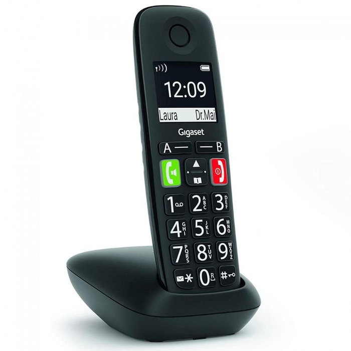 Gigaset E290 Teléfono fijo inalámbrico DECT con teclas grandes, pantalla Jumbo, amplificador de volumen y ECO DECT para personas mayores (Negro) - Modelo S30852-H2901-D201
